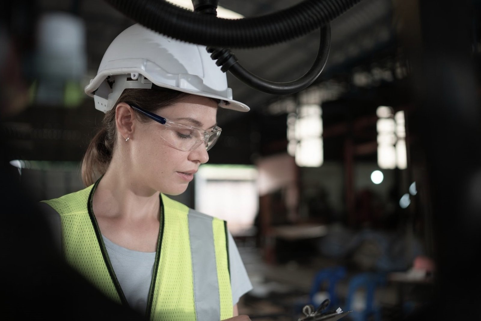 Engineer wearing safety equipment on an active infrastructure and construction site