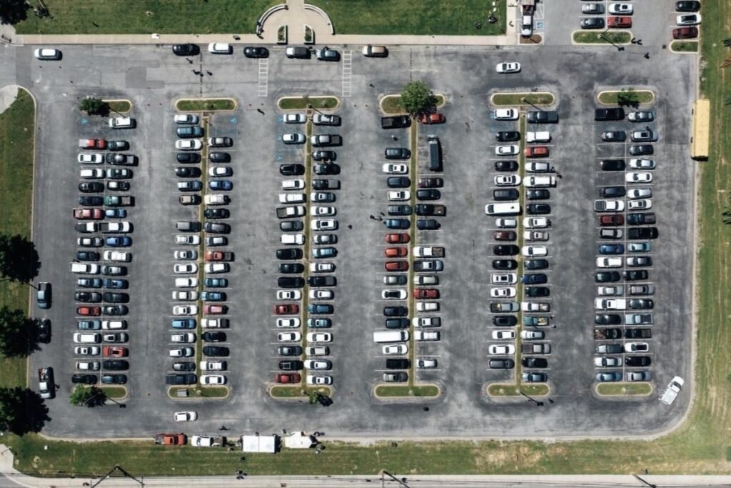 Aerial view of a parking lot used for parking demand and circulation analysis